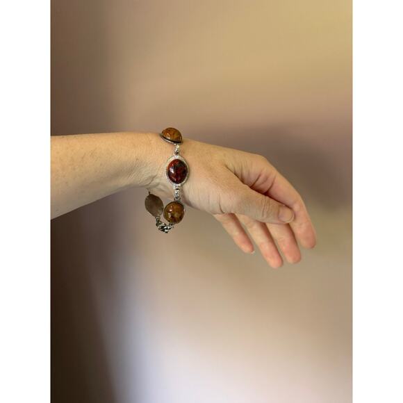 Sterling Silver Link Purple Stichtite Gemstone Bracelet Toggle Clasp Vtg Western - Picture 3 of 16